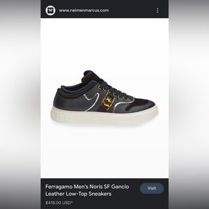 Salvatore Ferragamo Men's Black Sf Ornament Low Top Sneakers, Brand Size 10